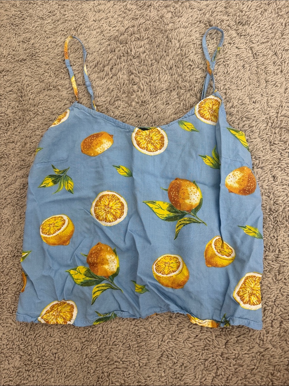 ASOS Blue Lemon-Print Spaghetti Strap Cami Top